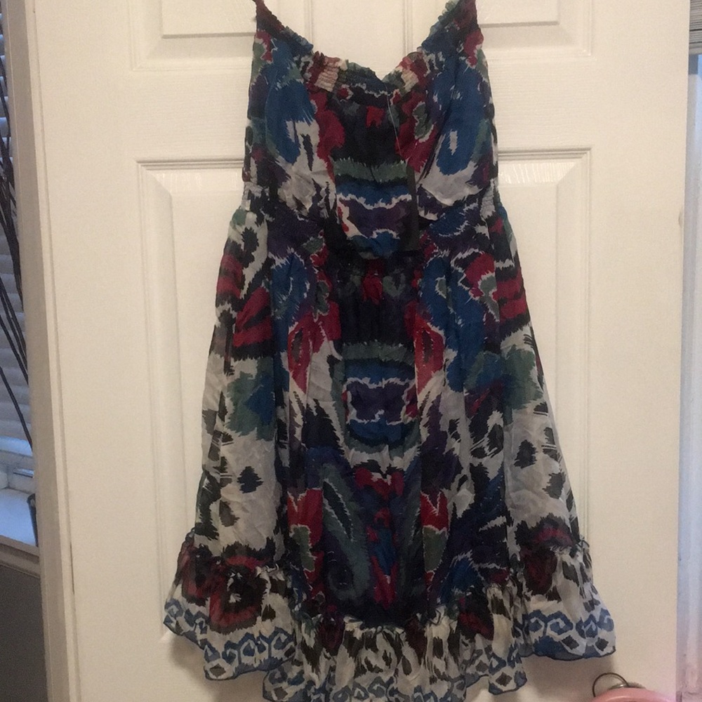 100% silk floral print strapless dress NWT medium